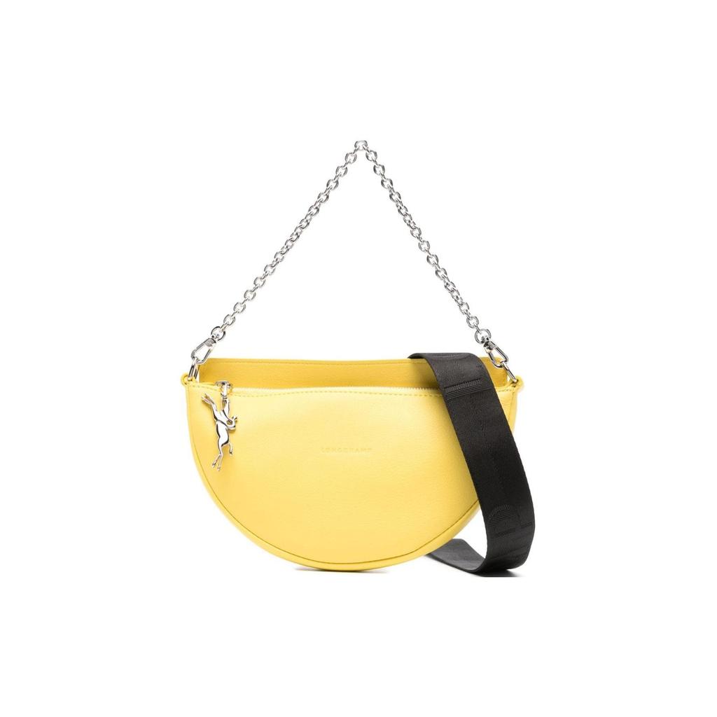 Longchamp Smile Jewelry Logo Catena e Tracolla Staccabili Borsa a Sella in Pelle di Vitello Borsa a Tracolla Piccola da Donna Giallo 10224HDS020