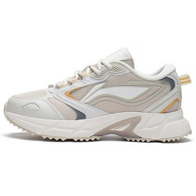 Li Ning Fabric Leather Rebound Shock Absorption Breathable Lightweight Durable Non-Slip Low-Top Running Shoes Men Sneaker Oat-Gray ARLS005-3
