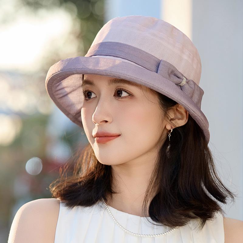 Stylish And Elegant Young And Middle-Aged Sun Hat Female Outdoor Mother Breathable Organza Basin Hat Bow Bucket Hat