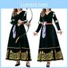 European Regal Queen Outfit With Green Velvet Fabric For Halloween Party And Cosplay