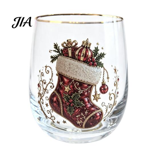 Decoración del Hogar Cristalería Vasos para Cócteles Navideños, Vaso con Diseño de Papá Noel Muñeco de Nieve Reno Árbol, 300ml Sin Plomo Cristalería para Mesa Festiva