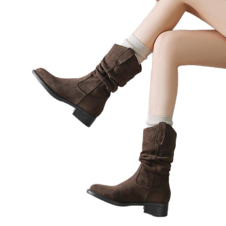 Amano Pile Boots Women's Summer 2025 New Merad Western Cowboy Boots Medium Boots Martin Boots Spring and Autumn