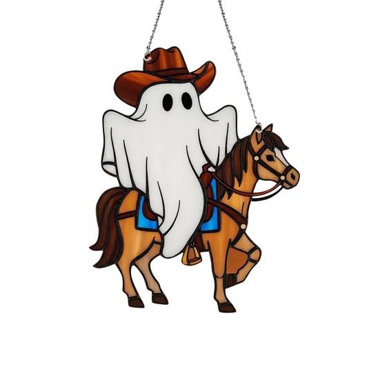 Halloween Reading Ghost Hanging Sign Wooden Bathing Cartoon Ghost Round Sign Indoor Outdoor Porch Door Hanger Wall Hanging Decoration