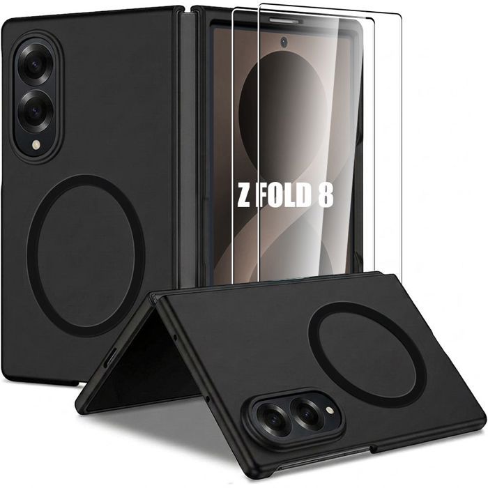 Case + 2 Tempered Glasses for Samsung Galaxy Z Fold 8, Protection with Magnetic Ring - Black