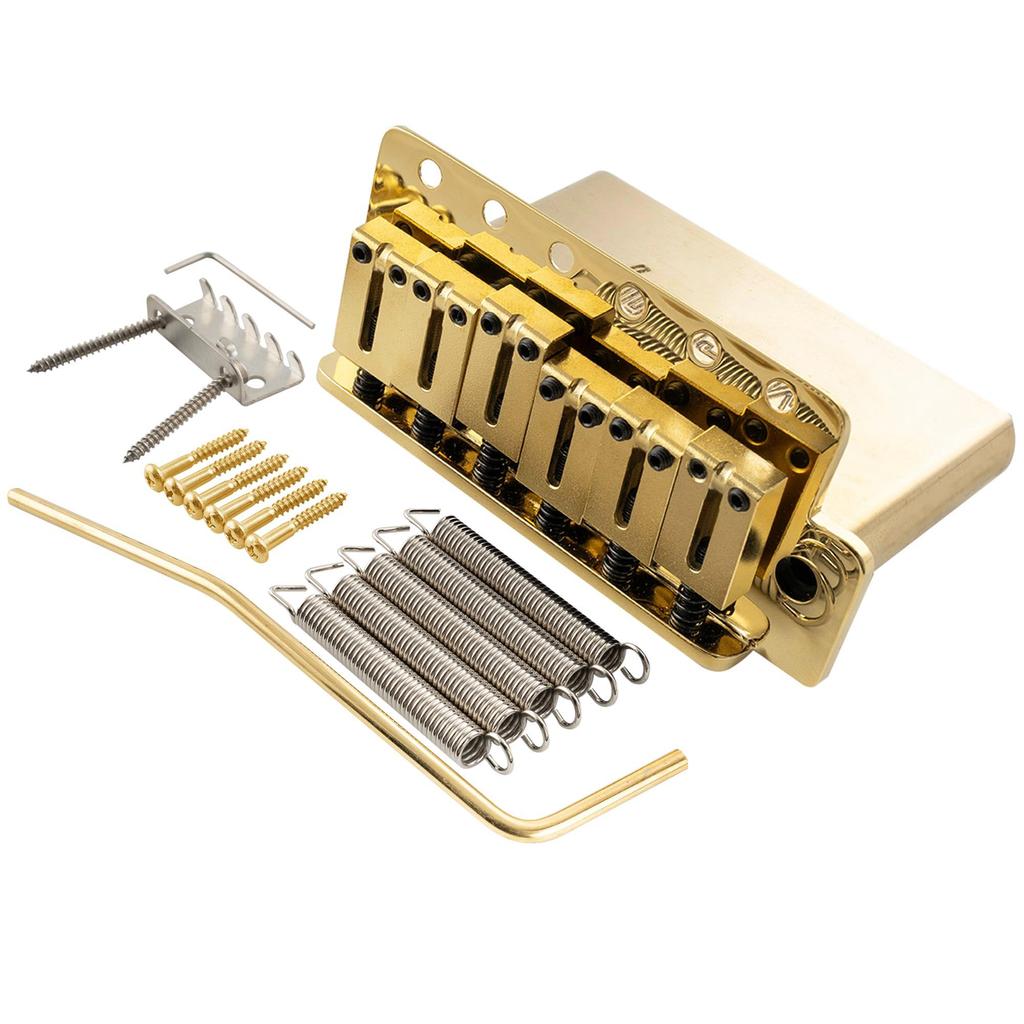Musiclily Ultra Pitch ST Tremolo Bridge with Modern Brass Saddles and 42mm Brass Blocks for Strat Electric Gold 11.2mm 6-Point Guitars,