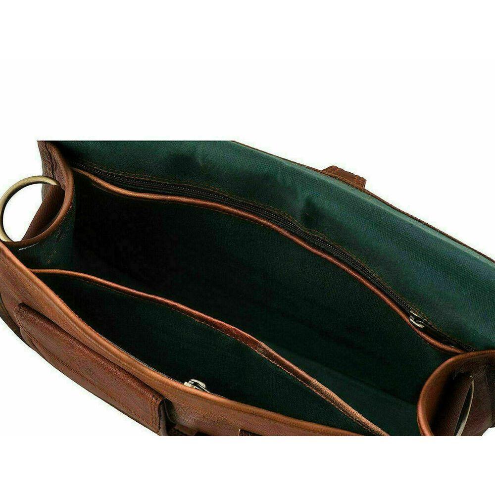 Men Shoulder Messenger Bag Pure Waxed Genuine Leather Laptop Handbag Briefcase