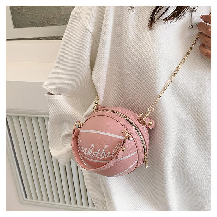 Trendy Letter Chain Basketball Bag New Fashion Korean Style Solid Color Simple Handheld Shoulder Bag for Women