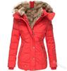Women's Winter Faux Fur Collar Cotton Padded Jacket - Slim Fit, Long Sleeve, Zipper Hooded Overcoat