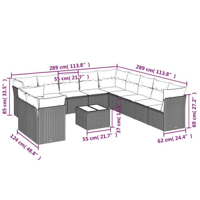 VidaXL Salon de jardin avec coussins 12 pcs beige résine tressée 3249728