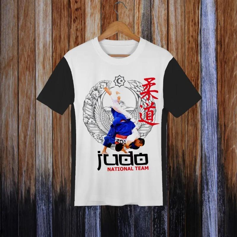 2026 Popular Judo National Team Themed T-Shirt, Black and White Color Block Quick-Drying Fabric, Men's Street Style Sports Top