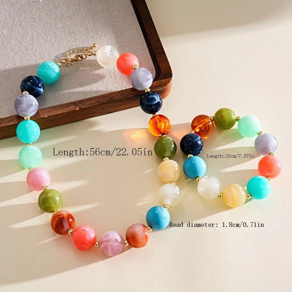Collier Rond en Acrylique Perlé Style Bohème Chaîne de Cou Élastique pour Femmes
