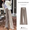 YX Women's Fleece-Lined Knitted Wide-Leg Pants - High-Waisted, Slimming, Ribbed, Warm, Autumn/Winter Casual Wear