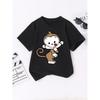 European sizes Kids' Cartoon Print Cotton T-Shirt - Crew Neck, Short Sleeve, Stretchy & Breathable for Sports and Play