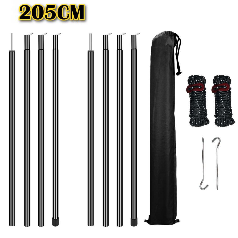 Set of 2 Tent Poles Adjustable Tarp Poles Steel Rods for Tarp Canopy Hiking Camping Replacement with Pegs & Reflective Ropes