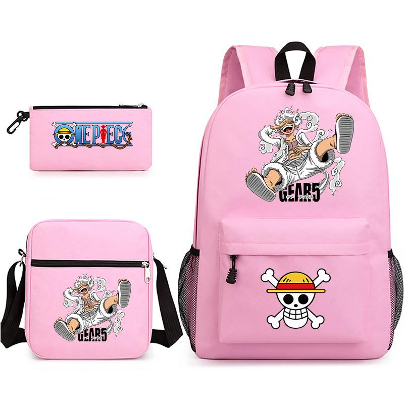 One Piece themed printed backpack + shoulder bag + pencil case three-piece student backpack set 0083