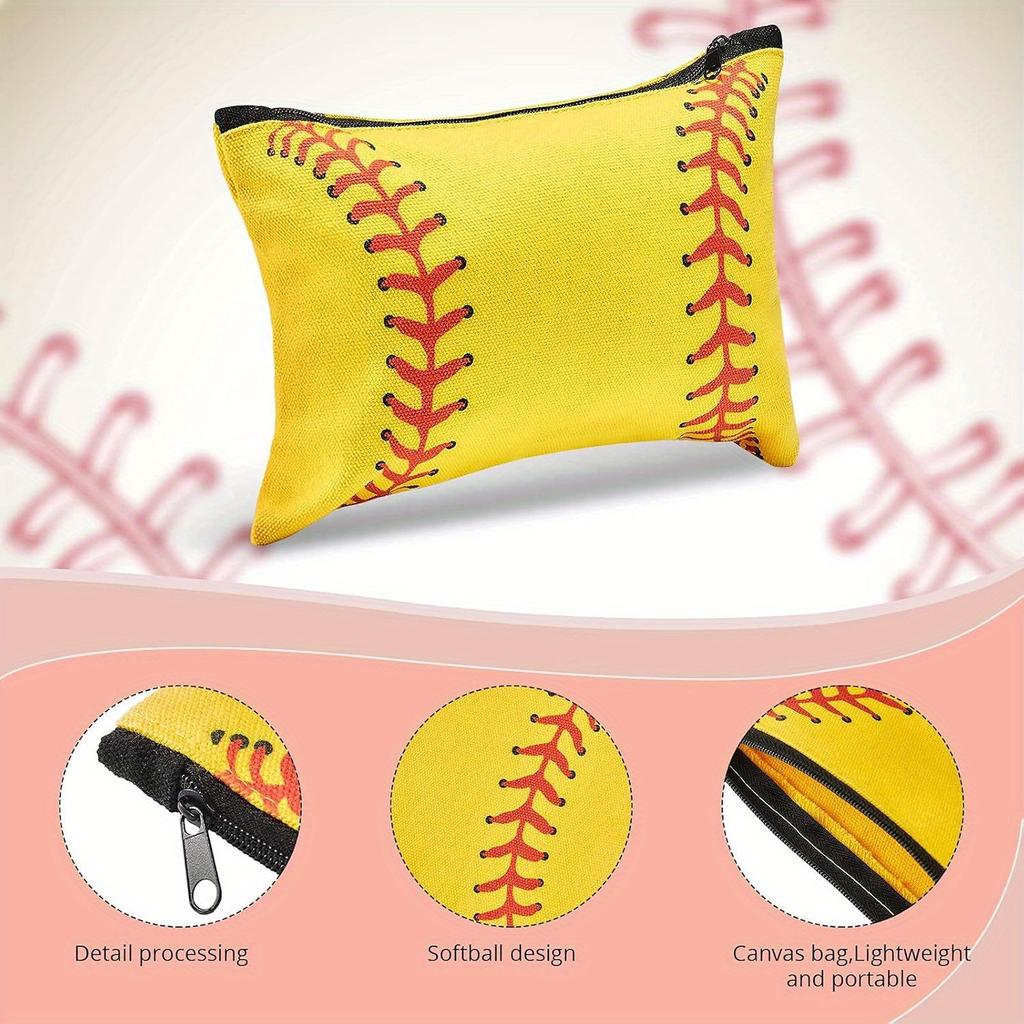 1pc Softball Makeup Bag Sport Cosmetic Bags Canvas Softball Pouch Bags Portable Makeup Pouch Bag Travel Makeup Organizer