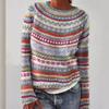 Knitted Women Sweater Print O-neck Long Sleeve Casual Loose Sweaters Female Winter Elegant Trendy Ladies Clothes