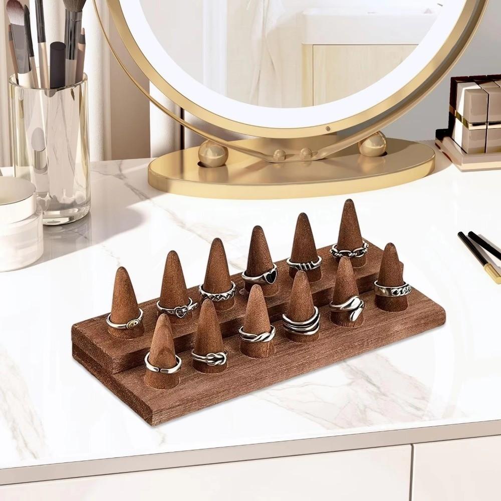 2/3 Tiers Wooden Finger Ring Display Stand 12 /18 Fingers Wooden Display Ring Cone  Dressing Table