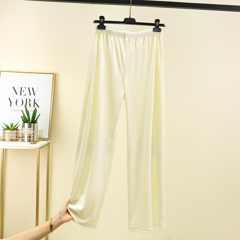 Women's Plus Size Fleece-Lined Ribbed Leggings for Autumn & Winter - Thickened Wide-Leg Casual Home Pants