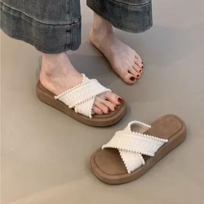 Fashion Girls Slippers Ethnic Style 2025 New Summer Versatile Soft Platform Children Casual Shoes Simple Non-slip Princess Slides Woven