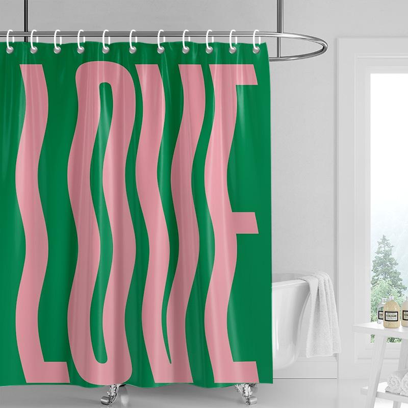 Ins Style Bathroom Soft Cloth Shower Curtain Abstract Geometric Pattern Design Waterproof Bathroom Door Curtain Decoration