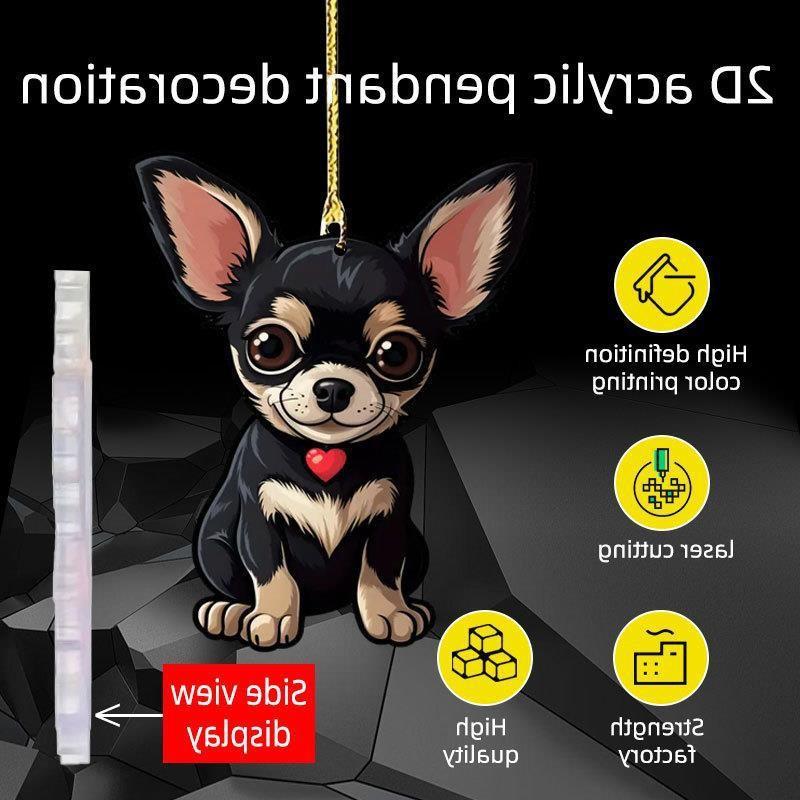 Cute Car Pendant Chihuahua Dog Transparent Acrylic Pendant Holiday Gift Backpack and Keychain Pendant 8cm
