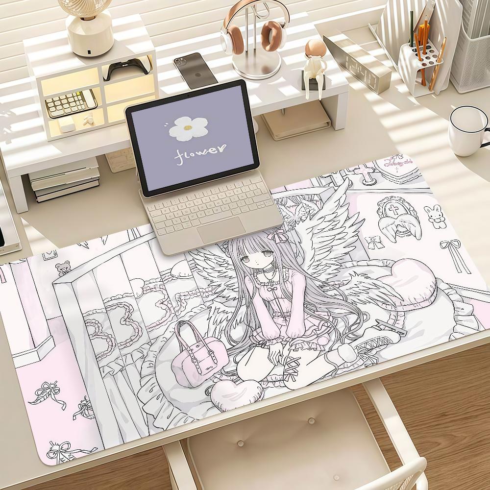 Cute Anime Angel Girls Mouse Pad Anti Slip Rubber Edge Locked Thickened Laptop Gaming Desk Mat