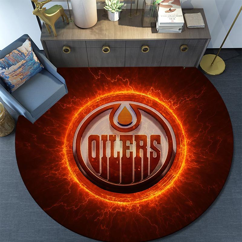 Edmonton Oilers Round Area Rug,Carpet Rug for Living Room Bedroom Sofa Playroom Decor,Non-slip Floor Mat