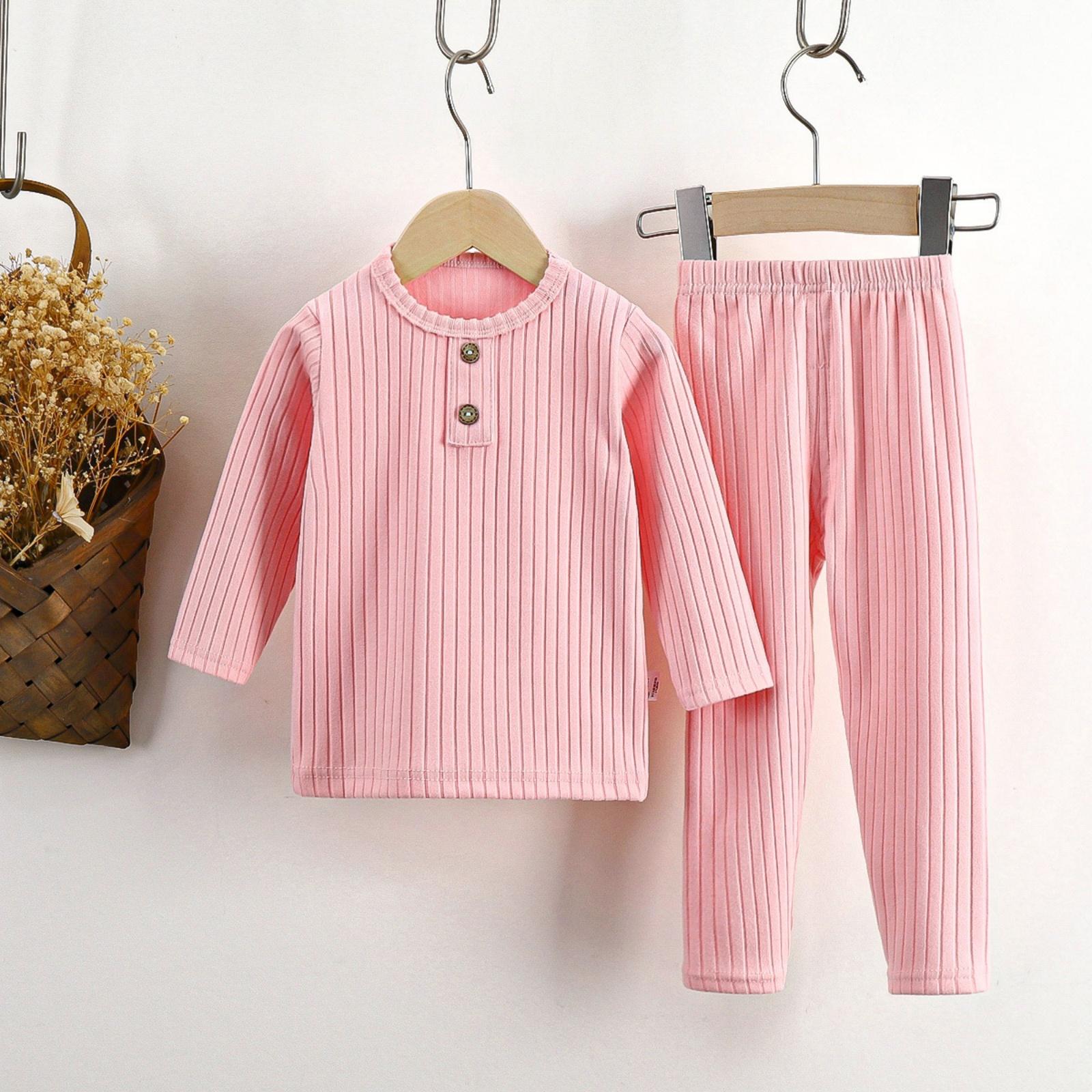 

Children s Boys And Girls Color Home Wear And Pajamas Long-sleeved Tops And Trousers Sets 80 рожевий