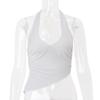 Casual Solid Women Halter Crop Top Y2K Elegant V neck Sleeveless Fold Summer Tees Formal Streetwear Sporty Female Vest