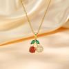 Delicate Red Cherry Pave Zirconia Pendant Necklace for Women, Fruit Summer  Jewelry