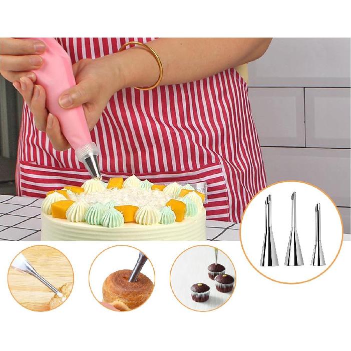 Large Cream Icing Piping Nozzle Tips 3 Pieces Professional Stainless Steel Puff Nozzle for Decorating Cake and Filling Pastry