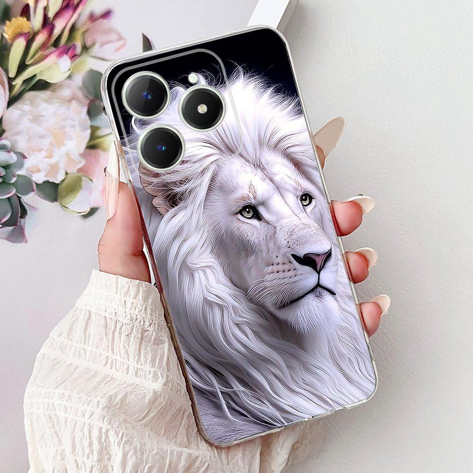 4G Clear For Realme Note 60 Case RMX3933 Luxury Butterfly Love Flowers Cool Lion Painted Phone Case For Realme Note 60X RMX3938