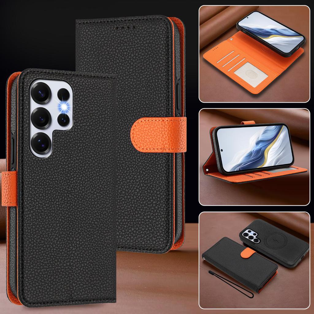For Samsung Galaxy S25 Ultra Leather Magnetic Case Detachable Wallet Phone Cover with Hand Strap