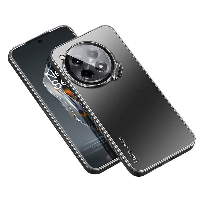 

For OnePlus Ace 3 5G/12R 5G Case with Lens Kickstand Shockproof PC+TPU Phone Cover Black