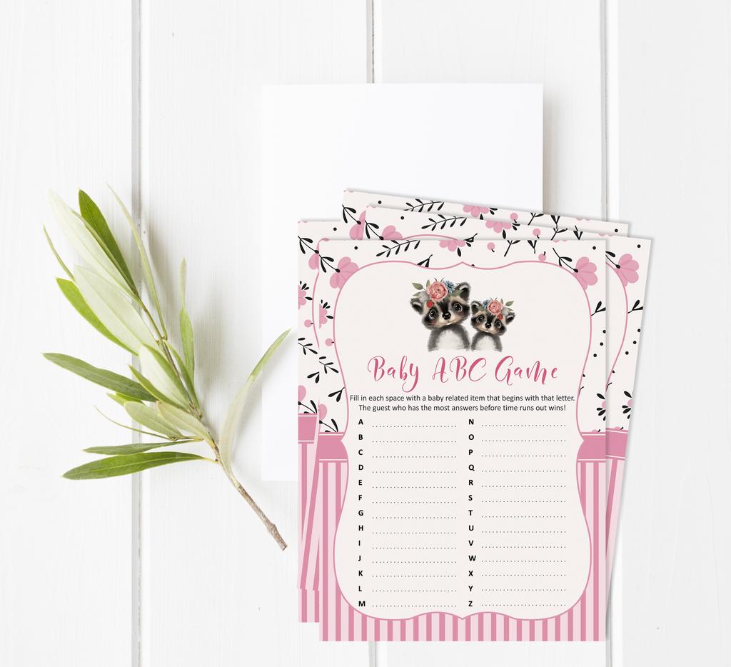 Inkdotpot Baby Shower Game Set Of 50 BabyA  AlphabetA  ABCA  Game Raccoon Jungle Animals Party