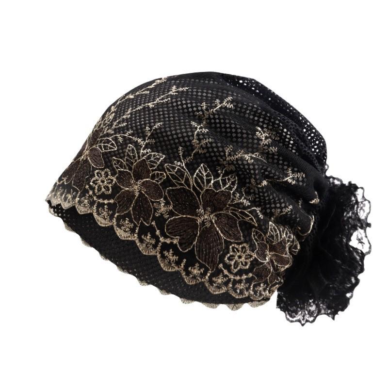 Elegant Embroidered Lace Beaded Headscarf - Versatile Floral Design for All Seasons