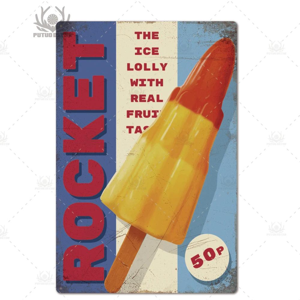 Putuo Decor Ice Cream Tin Sign Plaque Metal Plate Vintage Ice Lolly Retro Wall Art Poster for Dessert Shop Iron Painting