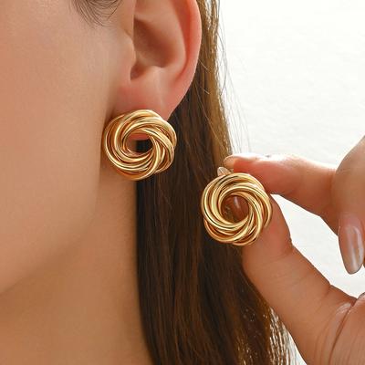 Simple Circle Flower Shape Earrings Plated Color Ear Jewelry For Women Girls