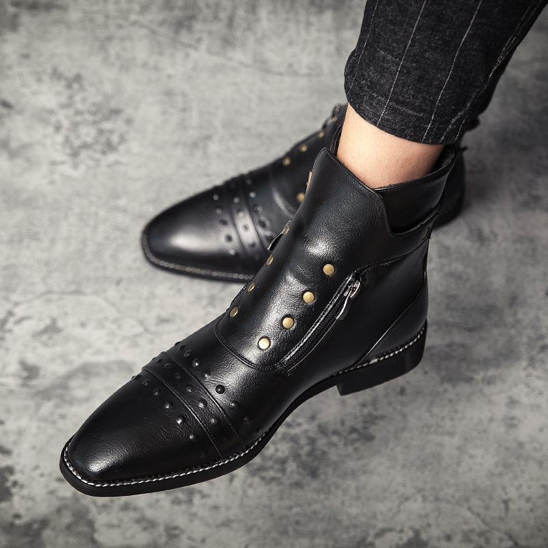 Men's Plus Size Retro High-Top Leather Martin Boots - Autumn British Style Pointed Toe Casual Footwear