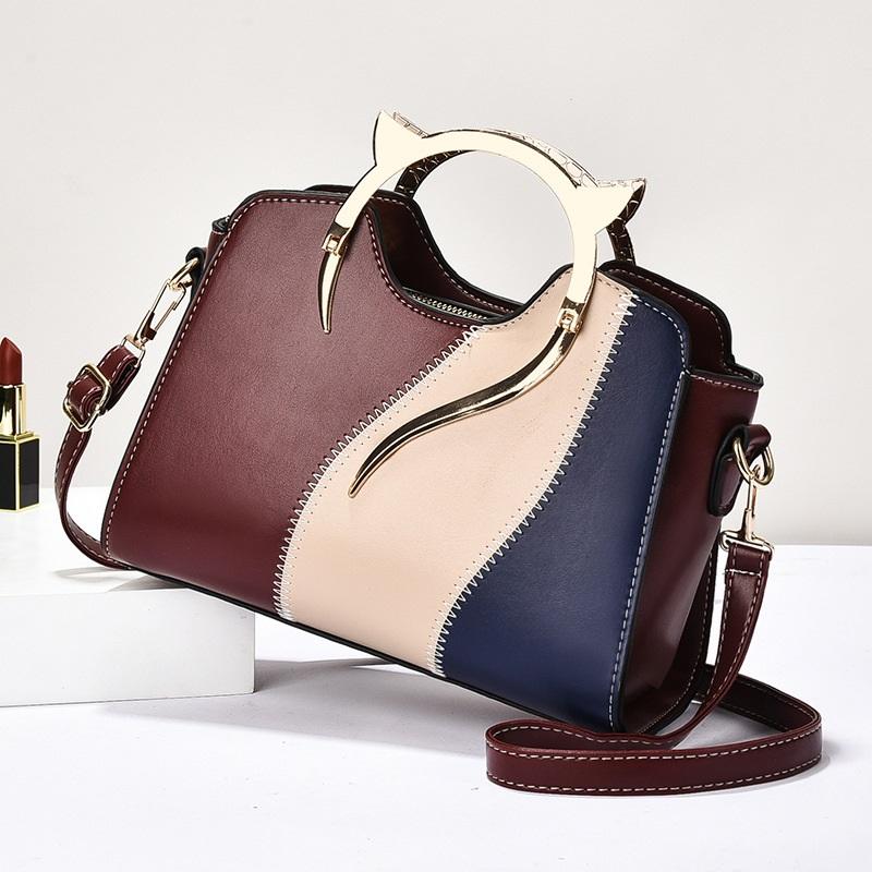 Chic Contrast Color Splicing Design Ladies Handbag, Stylish Multi-purpose Top Handle Shoulder Crossbody Casual Bag For Weekend Outings