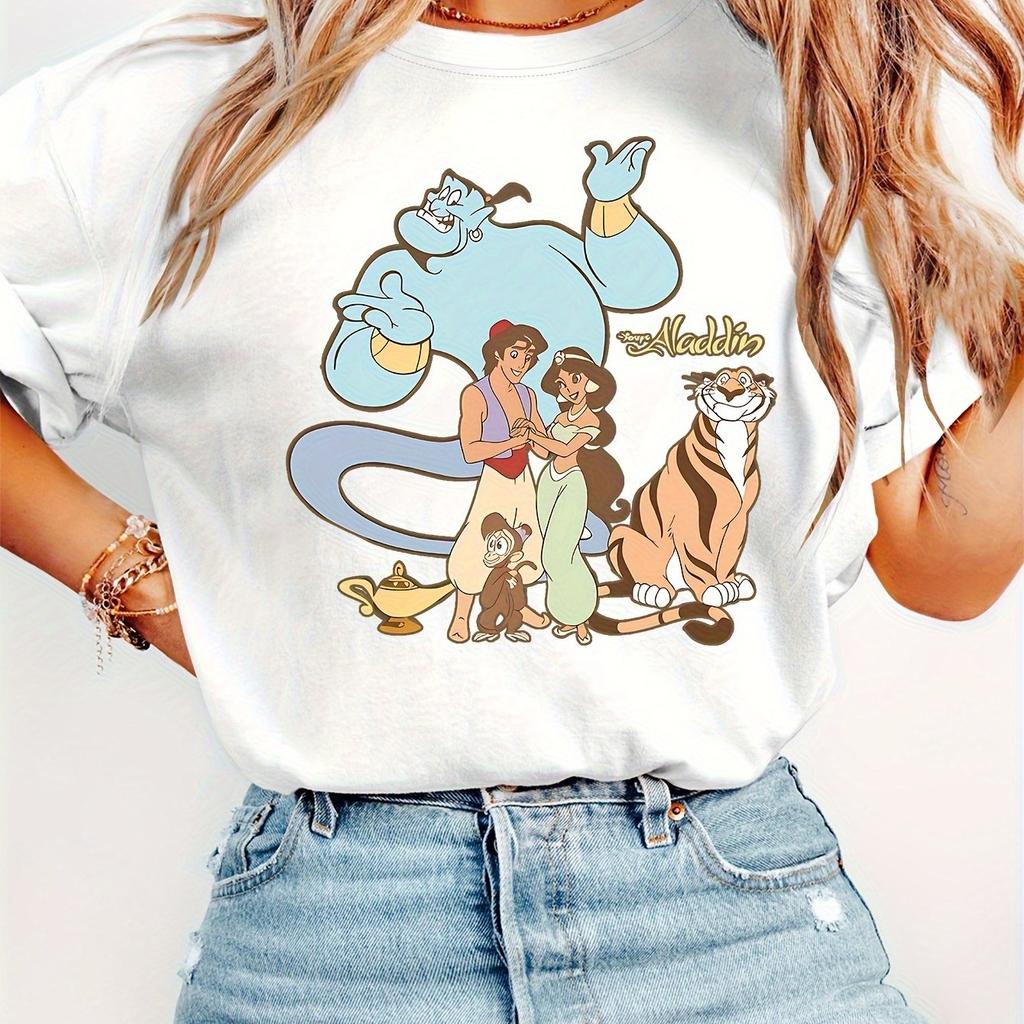 Aladdin Magic Lamp Princess Jasmine and Prince Womens Pure Cotton Tshirt New Casual Street Wear for Unisex and Women