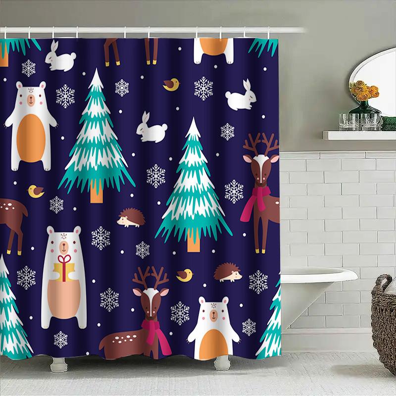 Animal Winter Wonderland Shower Curtain 3D Printed Fabric Bath Decorations For Home Decorators