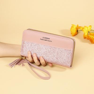 Wallet Long Women's Zipper Wallet Women's Korean Version Splicing Contrasting Color Tassel Versatile Card Bag Phone Bag
