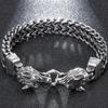 Men's Double Wolf Head Bracelet Man Vintage 12MM Width 316l Stainless Steel Punk Chain Gothic Animal Jewelry Accessory for Men