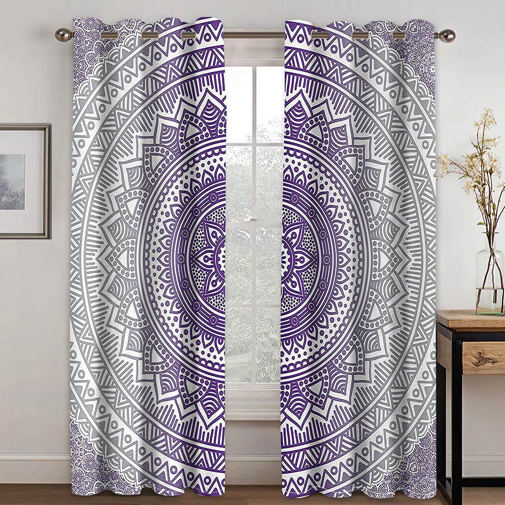 

3D Digital Printing Bohemian Style Cashew Flower Design Sunshade Thin Curtains For Living Room Bedroom Curtains 2 Panels 100W130H(CM)40x51in&Grommet Top