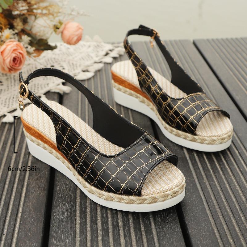 Women’s Buckle Strap Wedge Peep-Toe Sandals Comfortable Summer Shoes