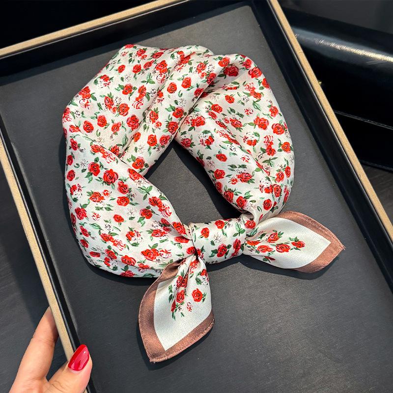 Fan small floral 100% mulberry silk silk scarf square scarf women s scarf Hangzhou silk fashion small scarf 53*53cm
