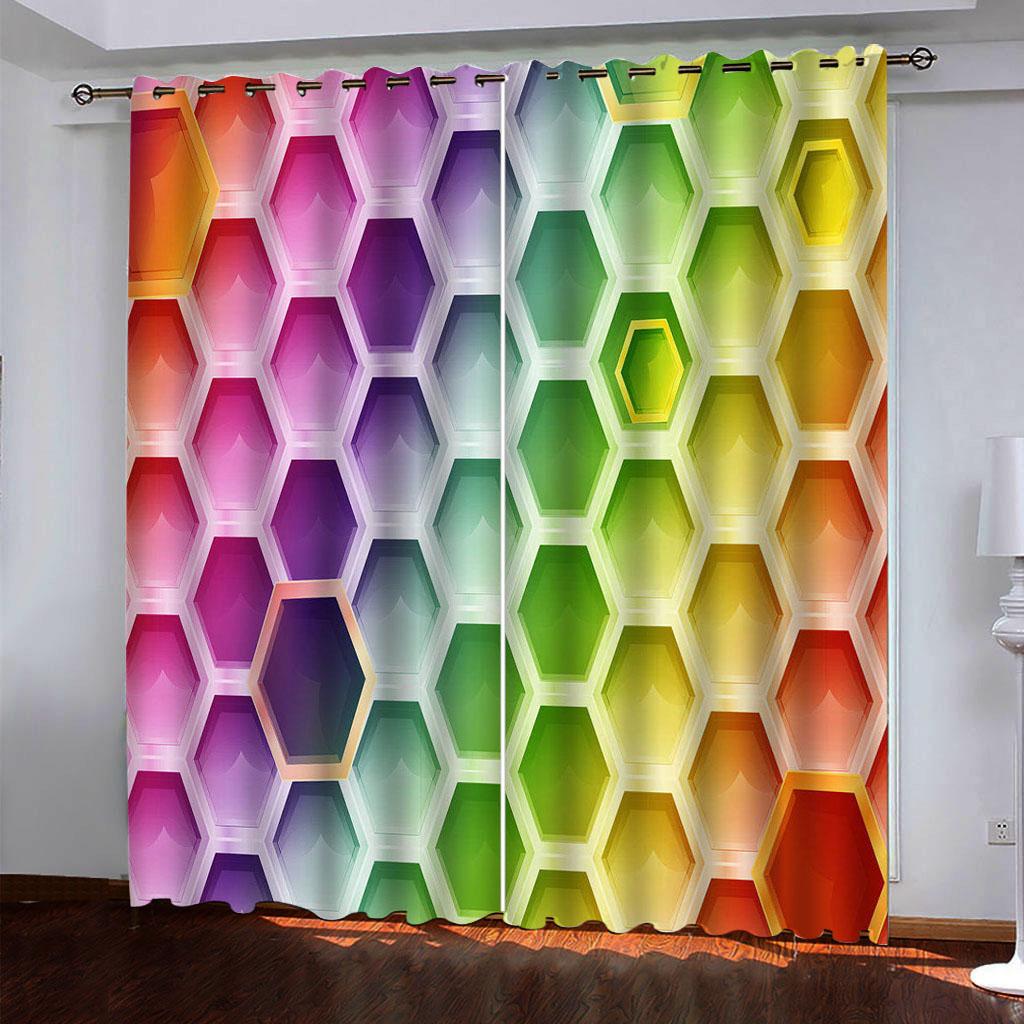 HUANZHUANG Curtain for Kids Room Multicoloured and Gorgeous Print Bedroom Set, Curtains for Living Room Window Treatment Drapes