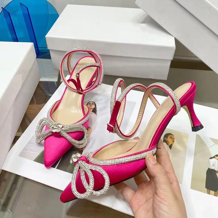 Pu Leather Vysoké podpatky Party Plesové Boty Třpytivé kamínky Dámské Lodičky Crystal Bowknot Saténové letní dámské boty